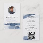 ブルーミニマリスト縦テンプレート写真シンプル 名刺 (正面/裏面)