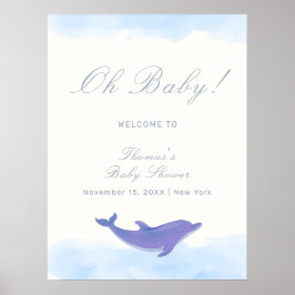 ブルーミニマリストBoho Dolphin Baby Showerへようこそ ポスター