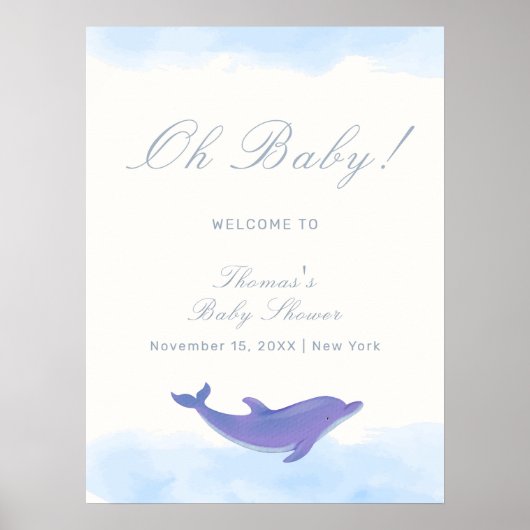 ブルーミニマリストBoho Dolphin Baby Showerへようこそ ポスター (正面)