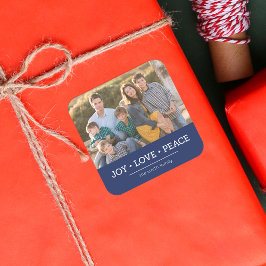 ブルーミニマリストJoy Love Peace Holiday写真 スクエアシール