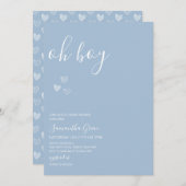 ブルーミニマリストOh Boyベビーシャワー 招待状 (正面/裏面)