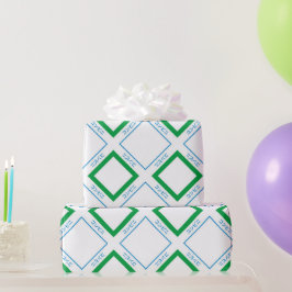 ブルーミニマルグリーンラージダイヤモンド日本の文字 ラッピングペーパー