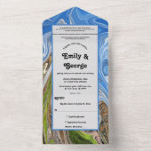 ブルーミニマルスカイグリーンアーストーン抽象芸術結婚 オールインワン招待状 (内側)