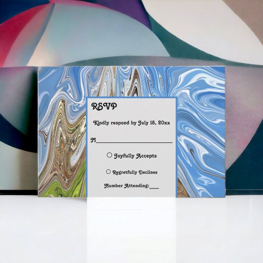 ブルーミニマルスカイグリーンアーストーン抽象芸術結婚 出欠カード