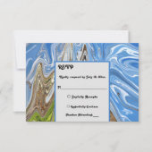 ブルーミニマルスカイグリーンアーストーン抽象芸術結婚 出欠カード (正面)