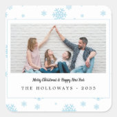 ブルーミニマルスノーフレークスホリデーフォト スクエアシール (正面)