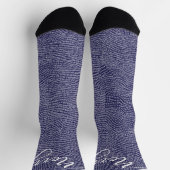 ブルーミニマルハンドドロードメリークリスマスホリデー ソックス (上部)