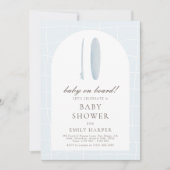 ブルーミニマルベビーオンボードベビーシャワー招待状 招待状 (正面)