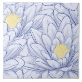 ブルーミニマルホワイトフローラボタニカルファームハウス タイル (正面)