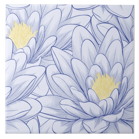 ブルーミニマルホワイトフローラボタニカルファームハウス タイル (正面)