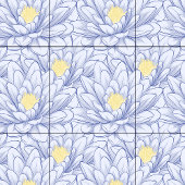 ブルーミニマルホワイトフローラボタニカルファームハウス タイル