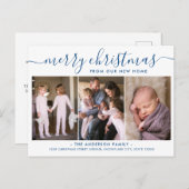 ブルーミニマルメリークリスマスフォトホリデームービング 案内ポストカード (正面/裏面)