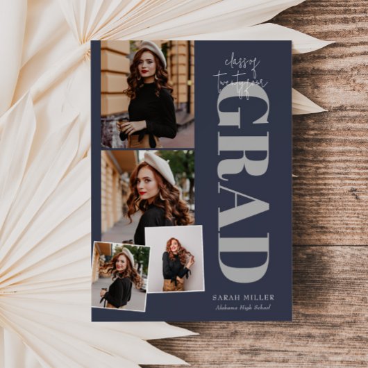 ブルーミニマルモダンリスト縦5枚の卒業 招待状