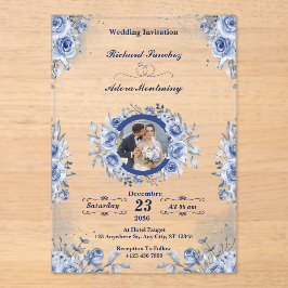 ブルーミニマル写真アクリル結婚式招待状 アクリル招待状