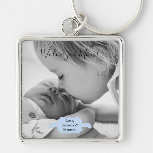 ブルーミニマル写真母の日キーチェーン キーホルダー (正面)