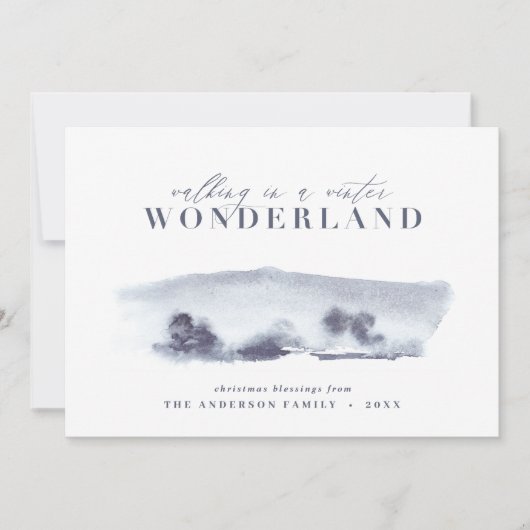 ブルーミニマル抽象芸術ウォーターカラークリスマス1 シーズンカード (正面)