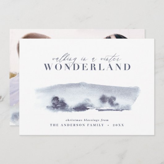 ブルーミニマル抽象芸術ウォーターカラークリスマス1 シーズンカード (正面/裏面)