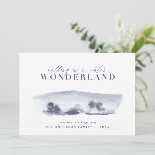 ブルーミニマル抽象芸術ウォーターカラークリスマス1 シーズンカード (スタンド正面)