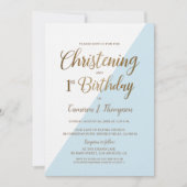 ブルーミニマル金ゴールド1st誕生日《キリスト教》洗礼式や命名式 招待状 (正面)