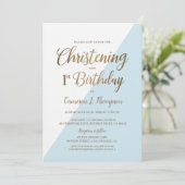 ブルーミニマル金ゴールド1st誕生日《キリスト教》洗礼式や命名式 招待状 (スタンド正面)