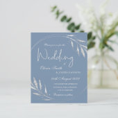 ブルーミニマル銀色の葉結婚式招待状 (スタンド正面)