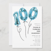 ブルーミニマル100バルーン100th誕生日パーティー 招待状 (正面)