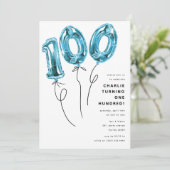 ブルーミニマル100バルーン100th誕生日パーティー 招待状 (スタンド正面)