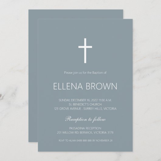 ブルーミニマル《キリスト教》洗礼式や命名式招待状 セーブザデート (正面/裏面)