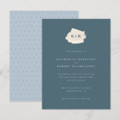 ブルーミニマル&クリームウォーターイニシャルズ結婚 インビテーションポストカード (正面/裏面)