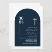 ブルーミニモダンマリストアーチボーイ《キリスト教》洗礼式や命名式インヴィタ 招待状 (正面/裏面)