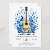 ブルーミュージシャンギターボーイ誕生日 招待状 (正面/裏面)