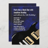 ブルーミュージックギターロックスター誕生日 招待状 (正面/裏面)