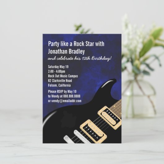ブルーミュージックギターロックスター誕生日 招待状 (スタンド正面)