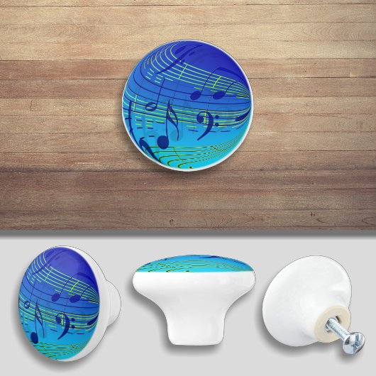 ブルーミュージックノートドアノブのキャビネットプル セラミックノブ