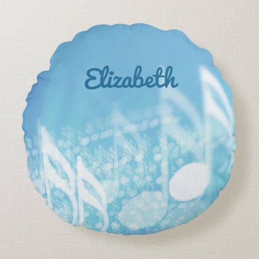 ブルーミュージックパーソナライズされた ラウンドクッション (正面)