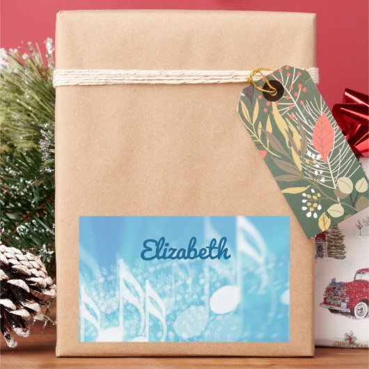 ブルーミュージックパーソナライズされた 長方形シール (クリスマス)