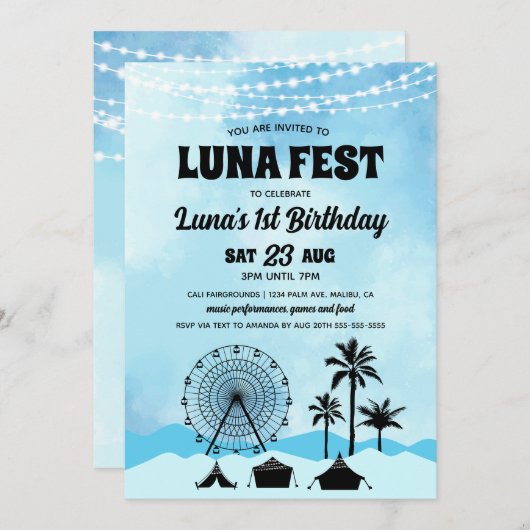 ブルーミュージックフェスティバル誕生日招待状 招待状 (正面/裏面)