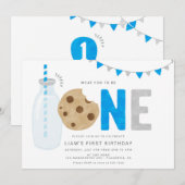 ブルーミルクとコokiesのファーストバースデー ミニマル 招待状 (正面/裏面)