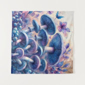 ブルーミルクマッシュルームウォーターカラーアート タペストリー (正面(横))