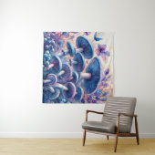 ブルーミルクマッシュルームウォーターカラーアート タペストリー (インサイチュ(横))