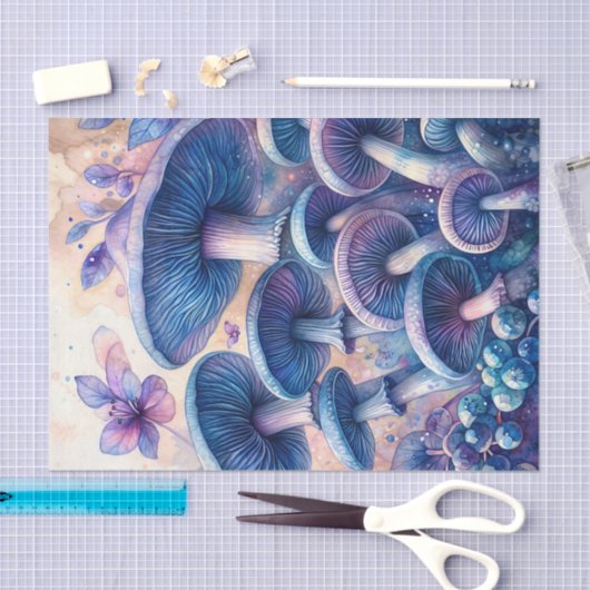 ブルーミルクマッシュルームウォーターカラーアート 薄葉紙 (クラフト)