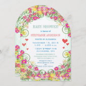 ブルーミンのベビーガールフローラとハートシャワー 招待状 (正面/裏面)