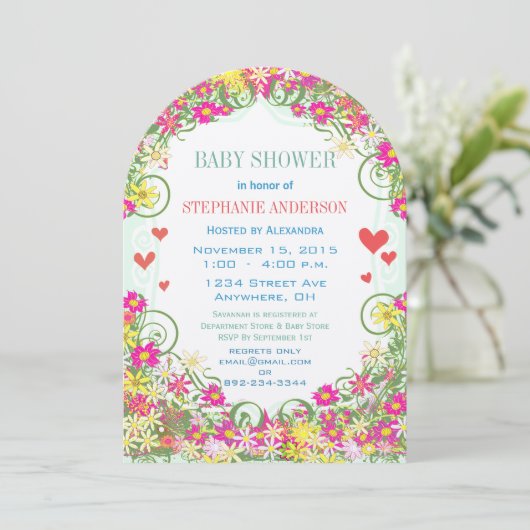 ブルーミンのベビーガールフローラとハートシャワー 招待状 (スタンド正面)