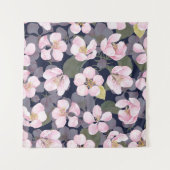 ブルーミングアップル：ダークブルーの水色 タペストリー (正面(横))