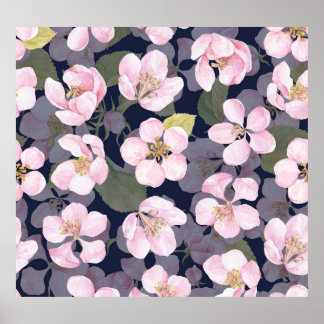 ブルーミングアップル：ダークブルーの水色 ポスター