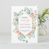 ブルーミングアプリコットジオメトリック – ソフト金ゴールド背景 招待状 (スタンド正面)