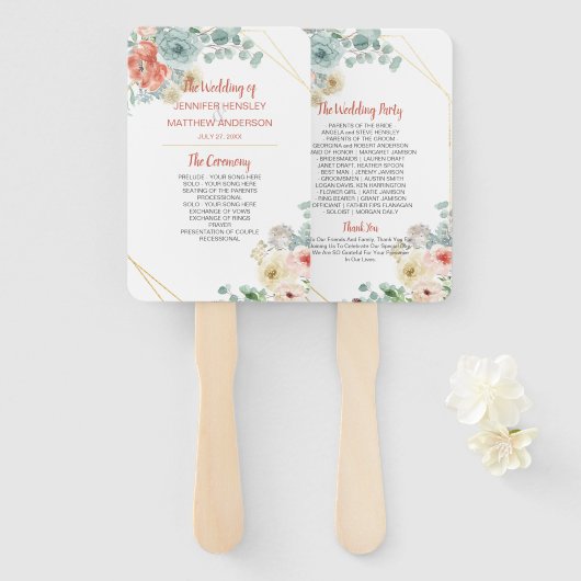 ブルーミングアプリコットフローラ幾何結婚フレーム ハンドファン (正面&裏面)