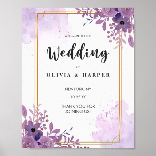 ブルーミングアメジストヴィンテージゴールデンフレームウェルカム ポスター (正面)