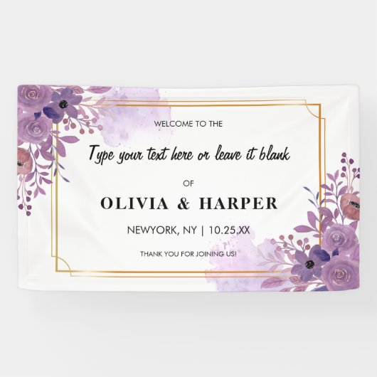 ブルーミングアメジストヴィンテージゴールデンフレーム背景 横断幕 (横)