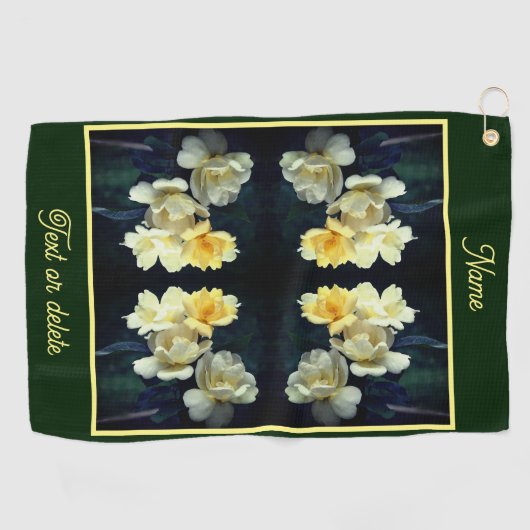 ブルーミングイエローローズパーソナライズされた抽象芸術 ゴルフタオル (横)